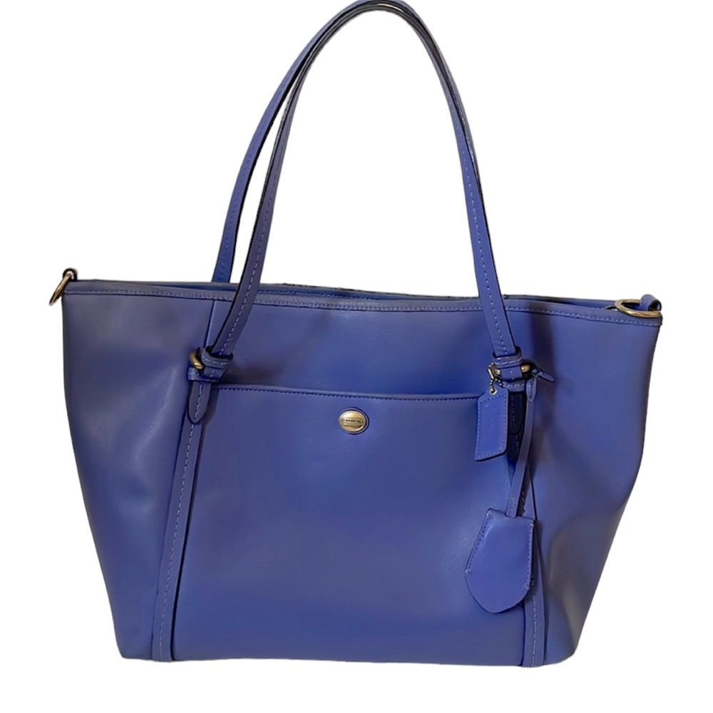 COACH blue periwinkle shoulder purse with gold accents lots of storage